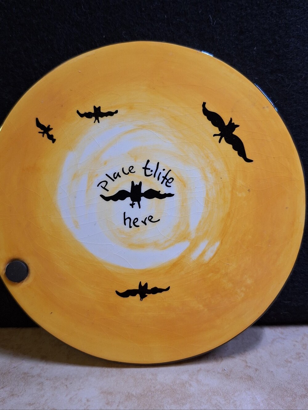Blue Sky Halloween Replacement Plate For House Of Boos Candleholder Orange Bats